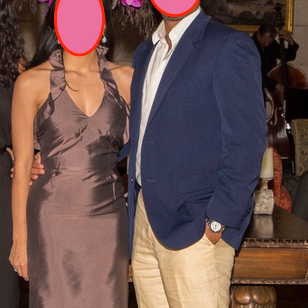 Metallic Dust Rose Halter Cocktail Dress by Reiss